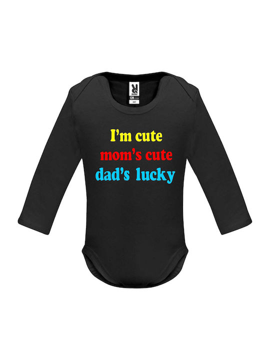 Baby Bodysuit "I am cute, Mom is cute, Dad is lucky", Black