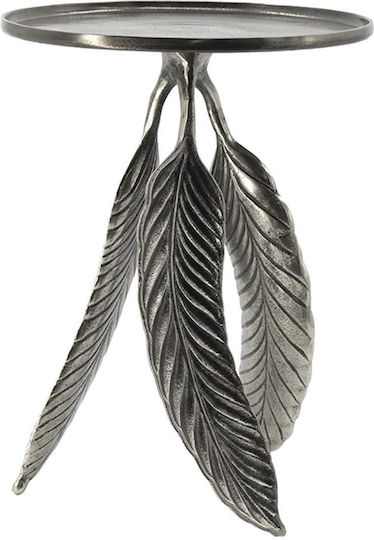 Кръгла Странична Кафе Маса Feather Метална Сребристо Сива Ш35xД35xВ46см