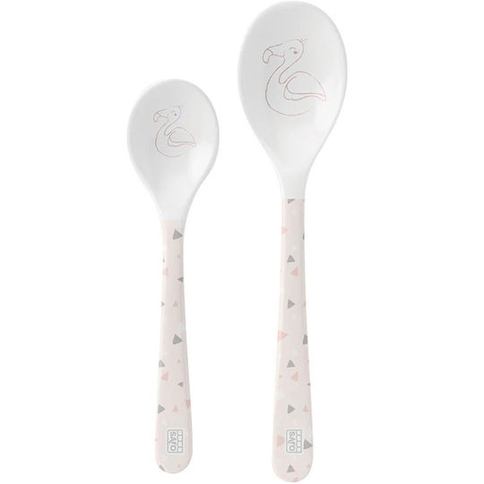 Saro Baby Set with Spoons Flamingo made of Melamine for 6+ months Pink 2pcs