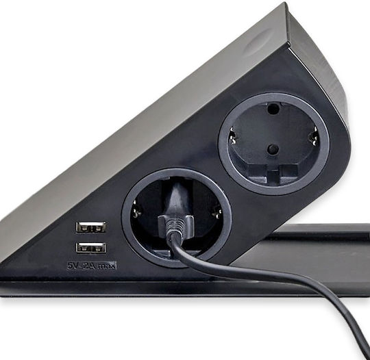 SFL Διπλή Χωνευτή Πρίζα Ρεύματος με 2 Θύρες USB Μαύρη