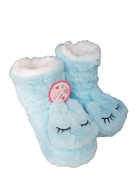 CHILDREN'S SLIPPERS BOOTS WITH FUR TEDDY BEAR FUR BLUE YT-210