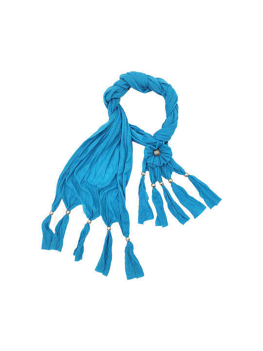 Women's scarf with fringes and beads Light blue code 3586