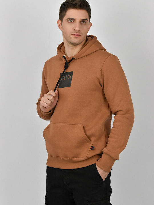 Clever Men's Sweatshirt with Hood and Pockets Brown