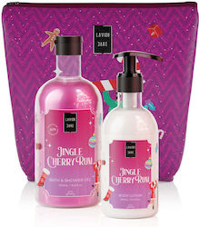 Lavish Care Jingle Cherry Rum Skin Care Set for Cleaning Body Cleaning with Bubble Bath , Body Cream & Toiletry Bag