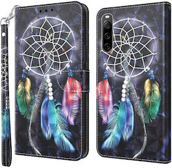 Husă de portofel cu bază de suport (față din piele) pentru Sony Xperia 10 IV - Dreamcatcher colorat pe fundal negru