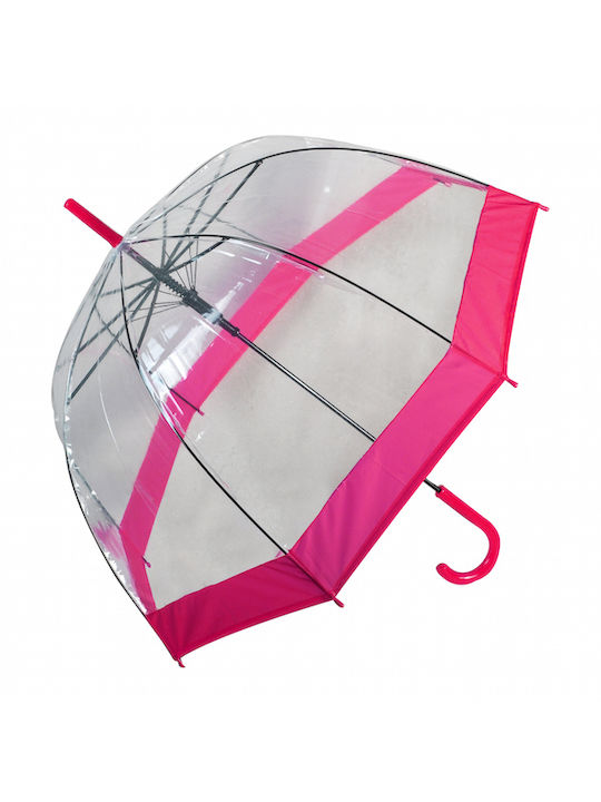 Automatic Plastic Transparent Umbrella with Canvas Tfar Pink