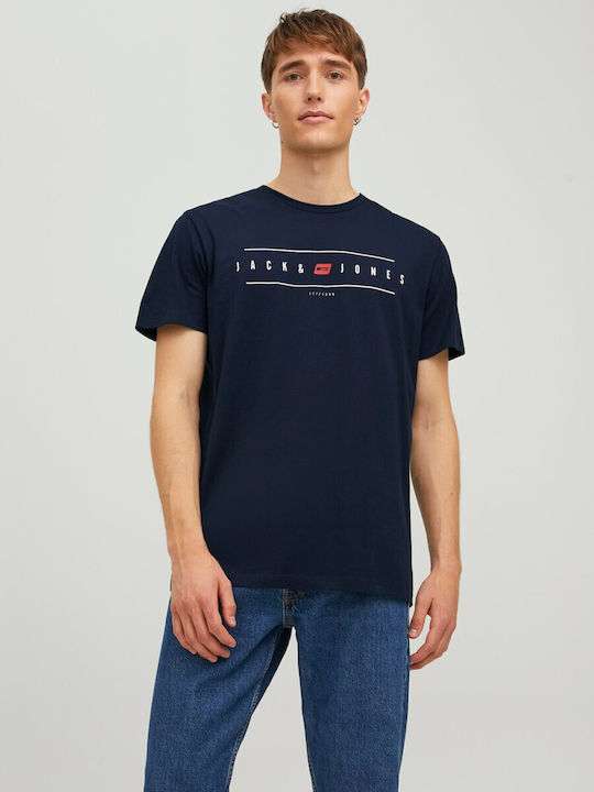 Jack & Jones Ανδρικό T-shirt Navy Μπλε με Στάμπα