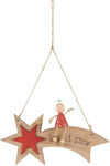 pendant star falling with angel on wood "Let it snow" 21,5X14,5X3CM