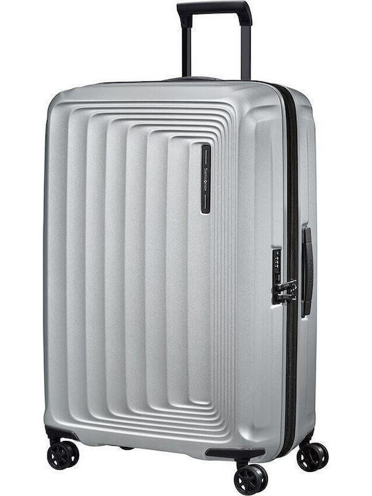Samsonite NUON Valiză Mare De Călătorie Dură Argintie Cu 4 Roți Înălțime 75 Cm
