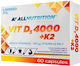AllNutrition Vit D3 4000 + K2 Βιταμίνη για Ενίσχυση του Ανοσοποιητικού & την Υγεία των Οστών 4000iu 60 κάψουλες