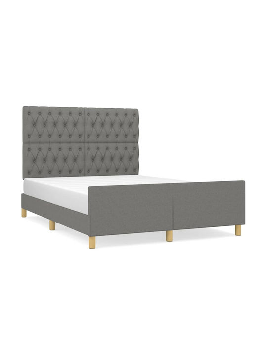 Double Bed Padded with Fabric with Slats Γκρι Σκούρο 140x190cm