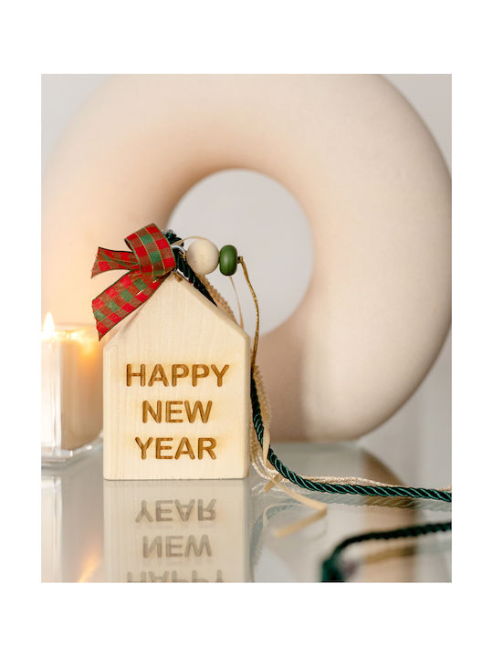 LifeLikes Happy New Year Hanging Lucky Charm Home Beige made of Wood 1pcs