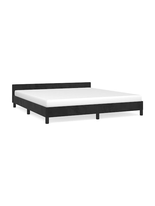 Κρεβάτι Υπέρδιπλο Επενδυμένο με Ύφασμα Μαύρο με Τάβλες για Στρώμα 160x200cm