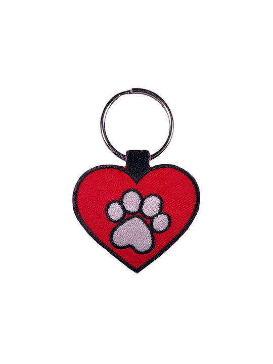 Keychain Paw Heart Fabric Red