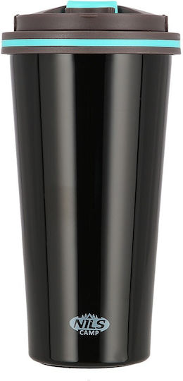 Nils NCB18 Glass Thermos Stainless Steel 500ml Black with Mouthpiece