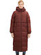 Arctic Women's Long Puffer Jacket for Winter with Hood Bitter Chocolate