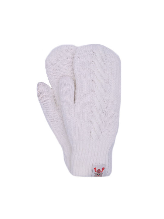 Μονόχρωμα Εφηβικά Πλεκτά Γάντια με Εσωτερική Γούνα Άσπρο