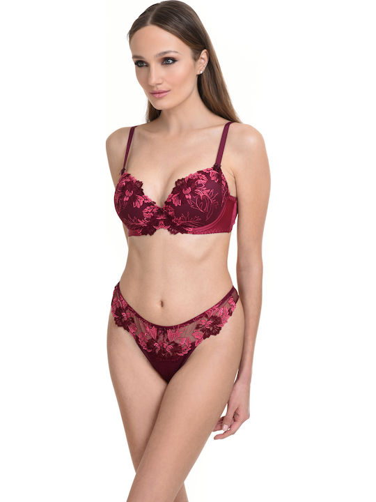 Women's String with Lace Burgundy