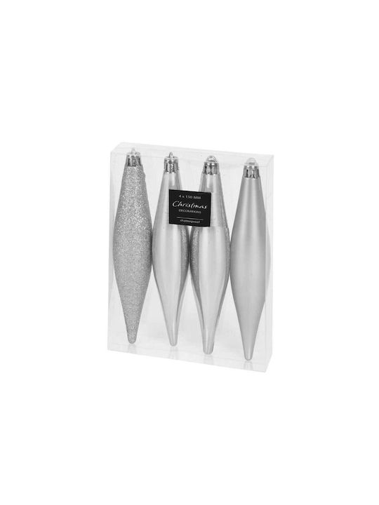 Hängender Stalaktit Ornament Silber mit Glitzer Set 4Stück