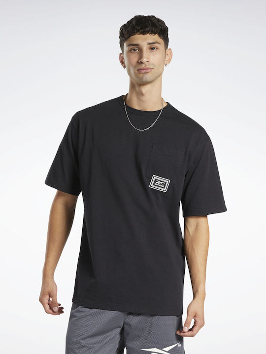 Reebok Relaxed Heavyweight Pocket Αθλητικό Ανδρικό T-shirt Μαύρο με Στάμπα