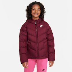 Nike Kids Quilted Jacket short with Lining & Protection Hood Burgundy