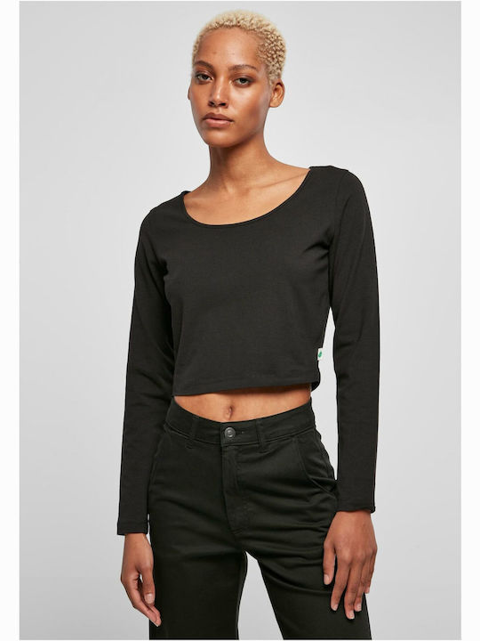 Urban Classics Damen Crop Top Langarm Schwarz