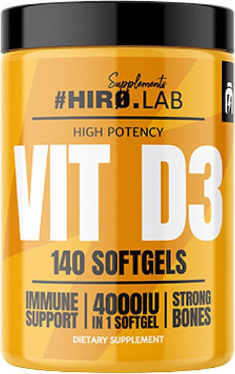Hiro.Lab Vitamin D3 Βιταμίνη για Ενίσχυση του Ανοσοποιητικού & την Υγεία των Οστών 4000iu 140 μαλακές κάψουλες