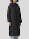 Lang Damen Puffer Jacke für Winter Schwarz