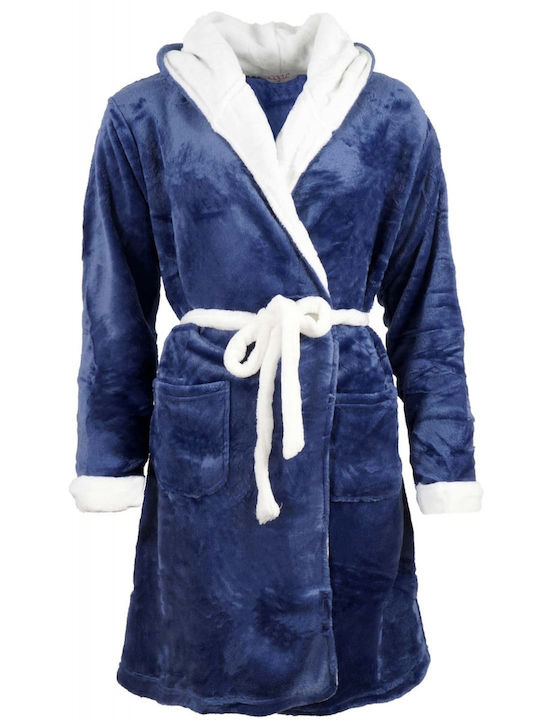 Women's Fleece Robe with Hood and Pockets Blue