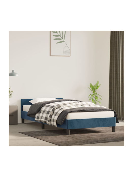 Single Upholstered Bed with Fabric Dark Blue fo...