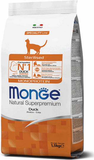 Monge Natural Superpremium Sterilised Dry Food for Adult Sterilized Cats with Duck 1.5kg