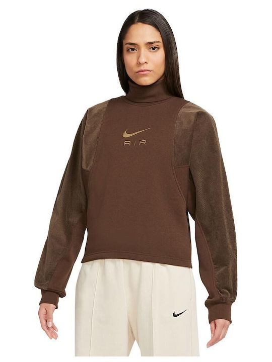 Sportswear Air Women's Fleece Blouse Turtleneck Long Sleeve Brown