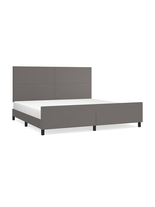 King Size Leather Upholstered Bed in Gray with ...