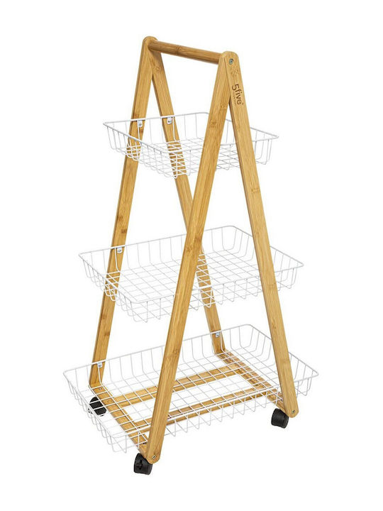 5Five Τρόλεϊ Κουζίνας Ξύλινο 3 Θέσεων Λευκό 55x35.5x54.5cm
