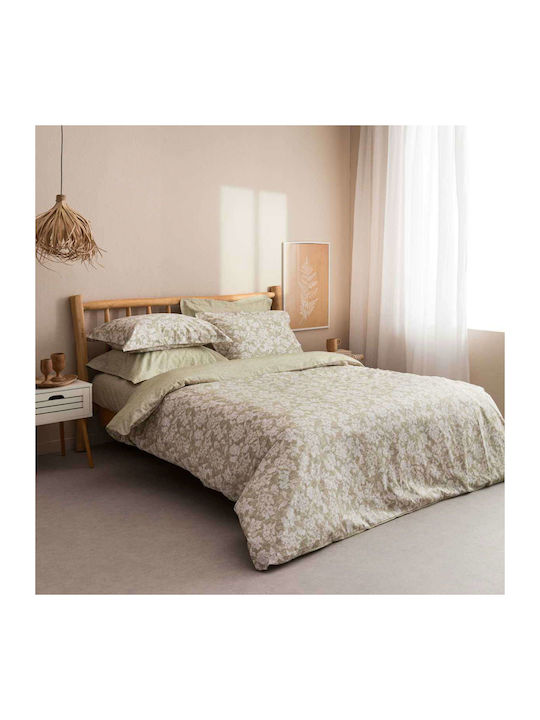 Vesta Home Duvet Cover Set Cotton Satin Queen with 2 Pillowcases 230x240 Sanel 1 Khaki / Olive