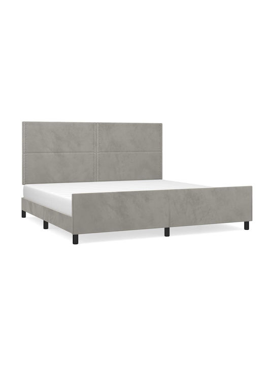 King Size Bed Padded with Fabric with Slats Ανοιχτό Γκρι 200x200cm