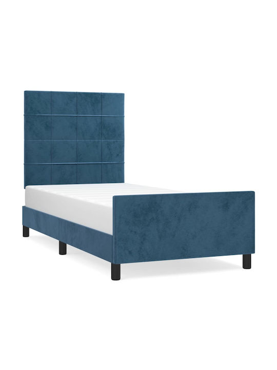 Κρεβάτι Μονό Επενδυμένο με Ύφασμα Σκούρο Μπλε με Τάβλες για Στρώμα 80x200cm