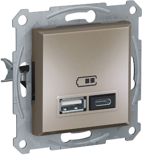 Schneider Electric Asfora Walled Power Socket with 1 USB Port Bronze
