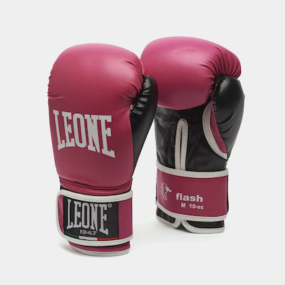Leone Flash GN083 Γάντια Πυγμαχίας από Συνθετικό Δέρμα για Αγώνα Ροζ-Μαύρα
