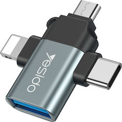 Yesido GS15 USB-A female σε Lightning / USB-C / micro USB male