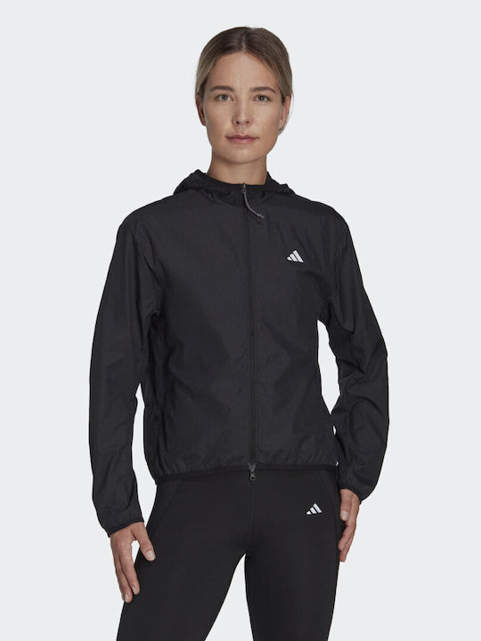 Adidas Γυναικείο Μπουφάν Running Αντιανεμικό Μαύρο