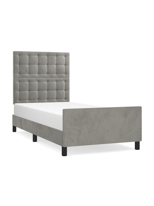 Single Bed Padded with Fabric with Slats Ανοιχτό Γκρι 90x190cm