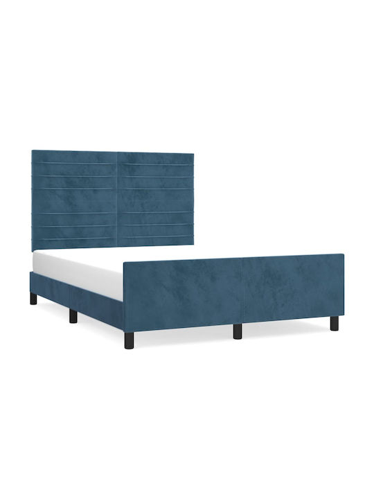 Double Fabric Upholstered Bed Dark Blue with Sl...
