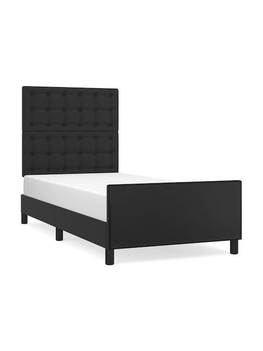 Κρεβάτι Μονό Επενδυμένο με Δερματίνη Μαύρο για Στρώμα 90x190cm