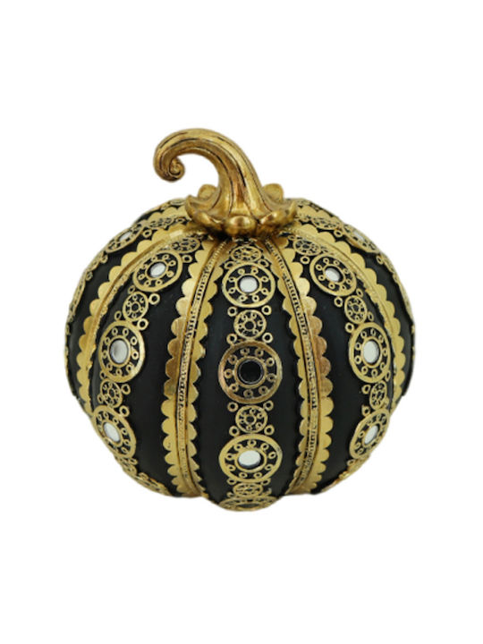 Καρβούνης Decorative Pumpkin made of Plastic Black - Gold 13.5x13.5x14cm 1pcs