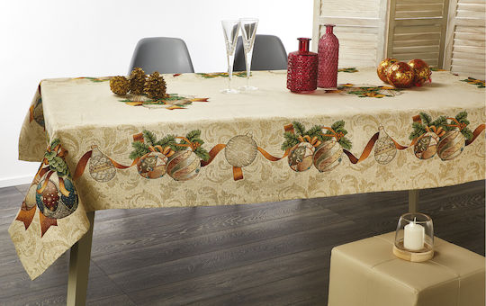 Whitegg Christmas Tablecloth Fabric Beige L180xW140cm.