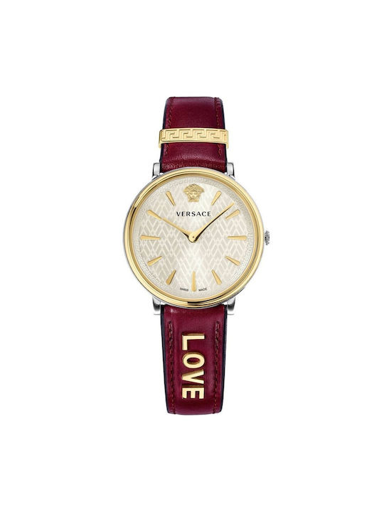 Versace Watch with Burgundy Leather Strap