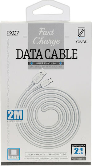 YOURZ Φόρτισης Type C USB 2.0 Cable USB-C male - USB-A Λευκό 2m PX07/3