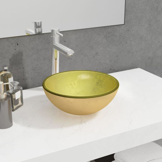 vidaXL Επικαθήμενος Νιπτήρας Γυάλινος 30x30cm Χρυσός vidaXL Επικαθήμενος Νιπτήρας Γυάλινος 30x30cm Χρυσός