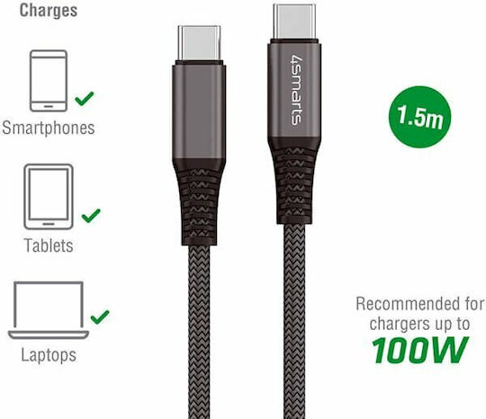 4Smarts Braided USB 2.0 Cable USB-C Male - USB-C 100W PD Black 1.5m